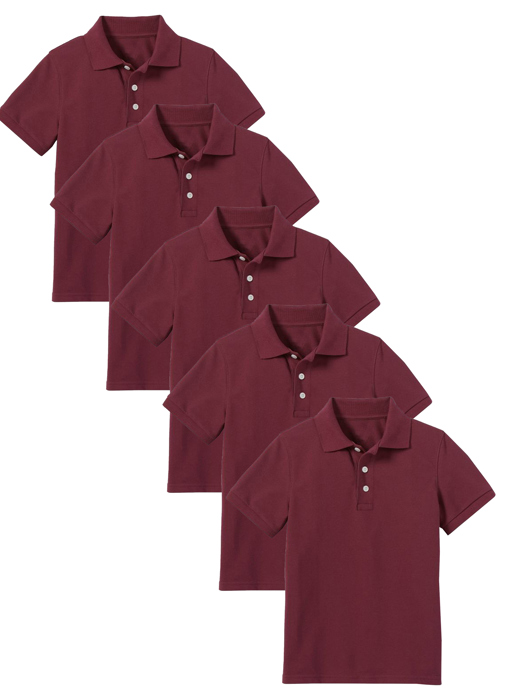 5-Pack School Uniform Tagless Polo Tshirt for Little Boys & Big Boys